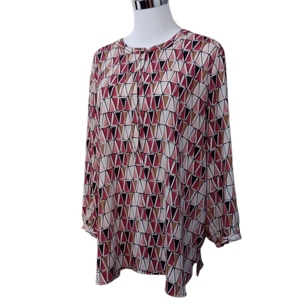 JM COLLECTION Dressy Blouse Top XL Pleated Back Career Office‎ Event Geometric
